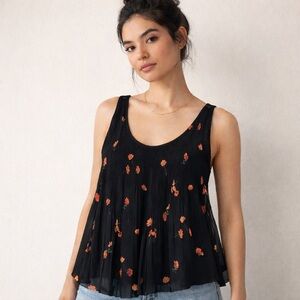 Aritzia Wilfred Pleated Floral Tank Top Black Sheer Swing Camisole